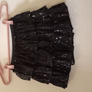 Cat & Jack Skirt Girl Black Layered Sequin Slip Elastic Waist Size S 6/6X